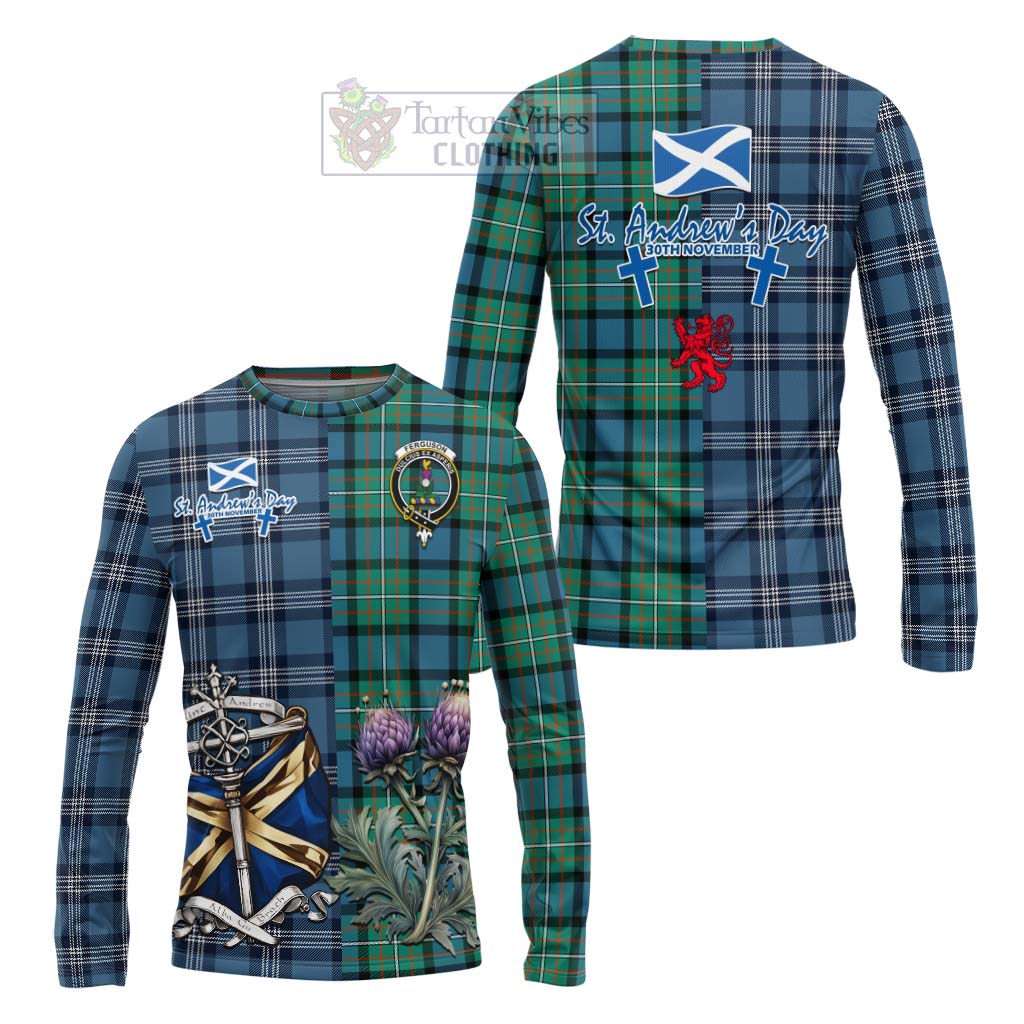 Tartan Vibes Clothing Ferguson (Fergusson) Tartan Long Sleeve T-Shirt Happy St. Andrew's Day Half Tartan Style