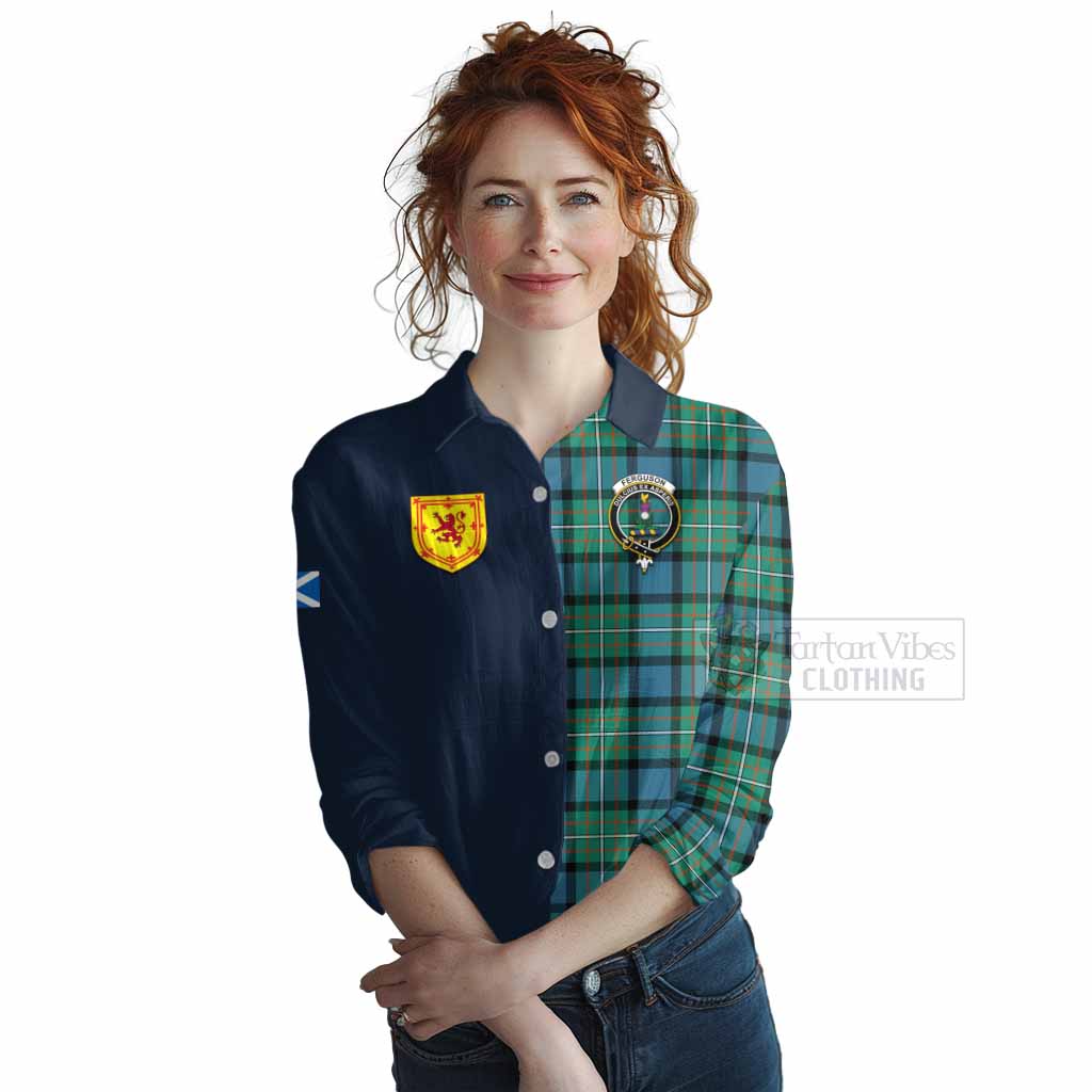 Tartan Vibes Clothing Ferguson (Fergusson) Tartan Women's Casual Shirt Alba with Scottish Lion Royal Arm Half Style