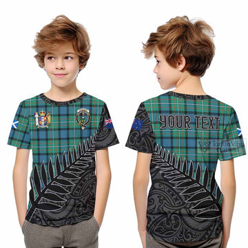 Ferguson (Fergusson) Crest Tartan Kid T-Shirt with New Zealand Silver Fern Half Style