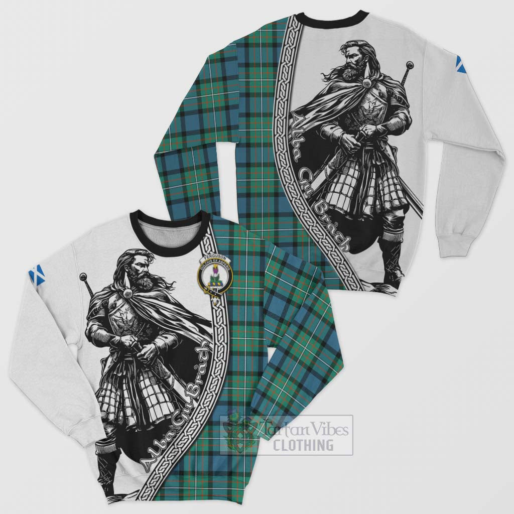 Tartan Vibes Clothing Ferguson (Fergusson) Tartan Clan Crest Sweatshirt with Highlander Warrior Celtic Style