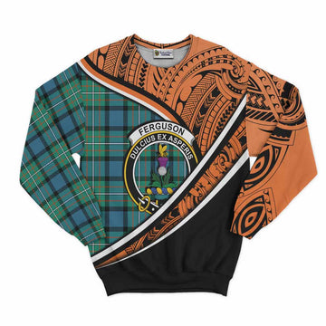 Ferguson (Fergusson) Crest Tartan Sweatshirt with Polynesian Vibes Style - Orange Version