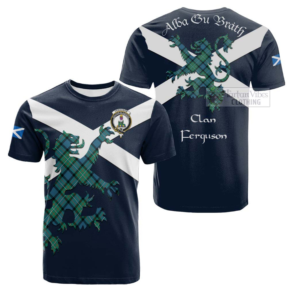 Tartan Vibes Clothing Ferguson (Fergusson) Tartan Lion Rampant Cotton T-shirt – Proudly Display Your Heritage with Alba Gu Brath and Clan Name