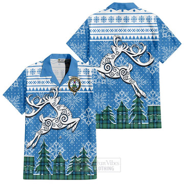 Ferguson (Fergusson) Clan Christmas Short Sleeve Button Shirt Celtic Reindeer Style