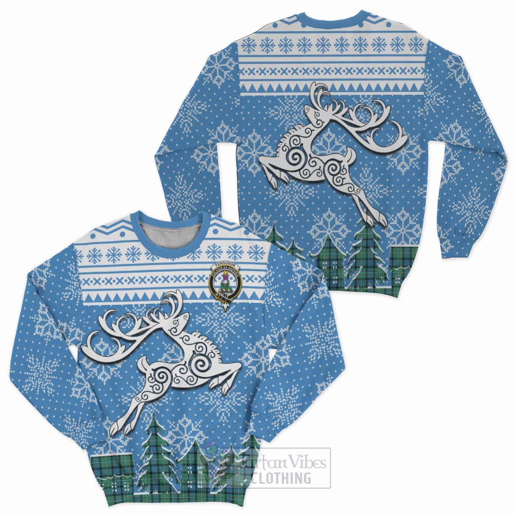 Tartan Vibes Clothing Ferguson (Fergusson) Clan Christmas Sweatshirt Celtic Reindeer Style