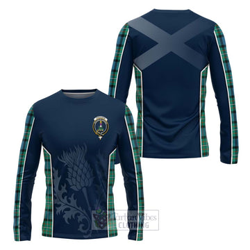 Ferguson (Fergusson) Tartan Long Sleeve T-Shirt with Family Crest and Scottish Thistle Vibes Sport Style