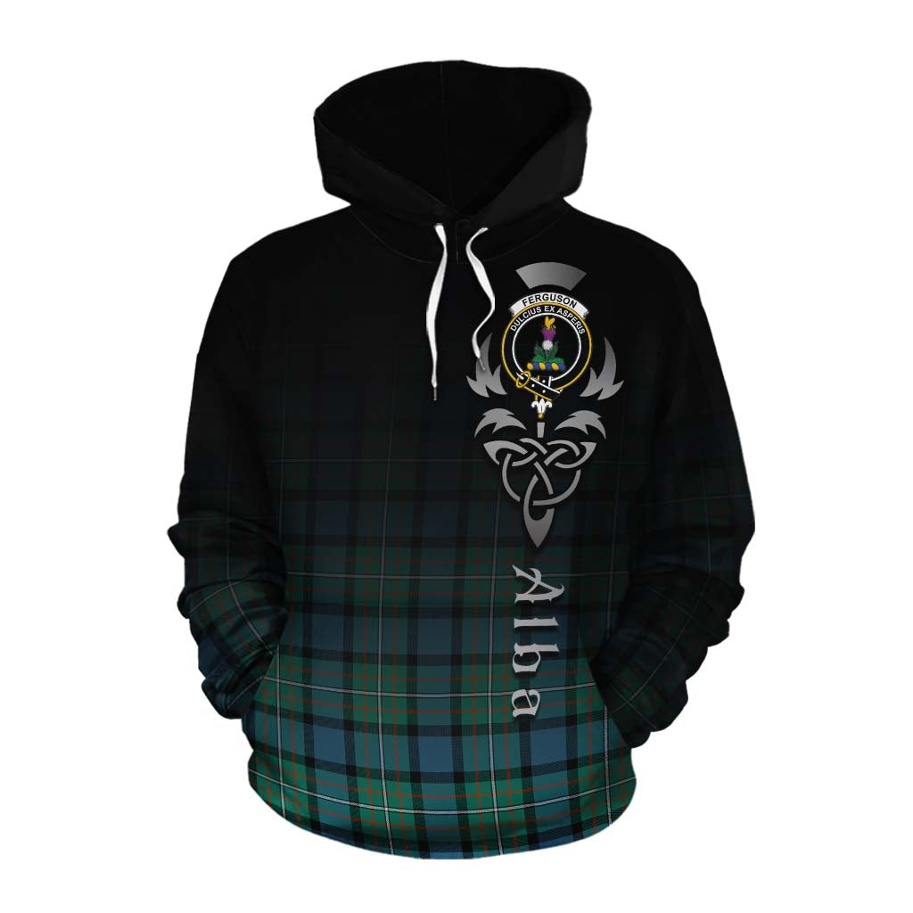 Tartan Vibes Clothing Ferguson (Fergusson) Tartan Cotton Hoodie Featuring Alba Gu Brath Family Crest Celtic Inspired