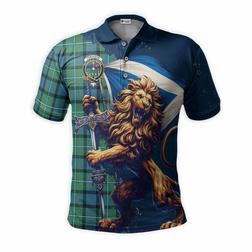 Tartan Vibes Clothing Ferguson (Fergusson) Tartan Family Crest Men's Polo Shirt with Scottish Majestic Lion