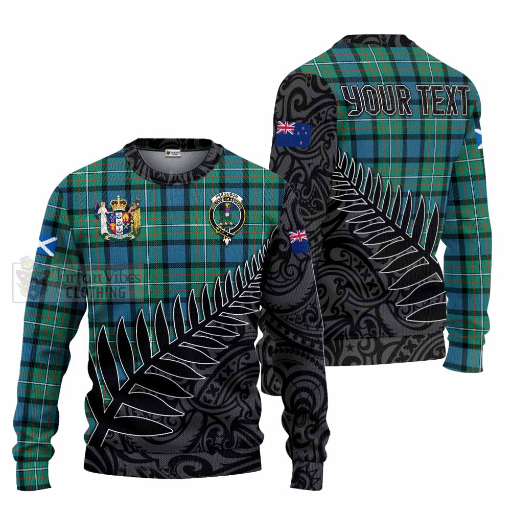 Tartan Vibes Clothing Ferguson (Fergusson) Crest Tartan Knitted Sweater with New Zealand Silver Fern Half Style