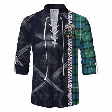 Ferguson (Fergusson) Tartan Ghillie Kilt Shirt with Family Crest Cross Sword Thistle Celtic Vibes