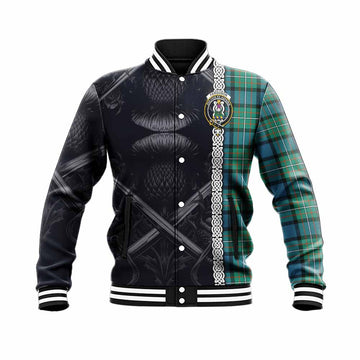 Ferguson (Fergusson) Tartan Baseball Jacket with Family Crest Cross Sword Thistle Celtic Vibes