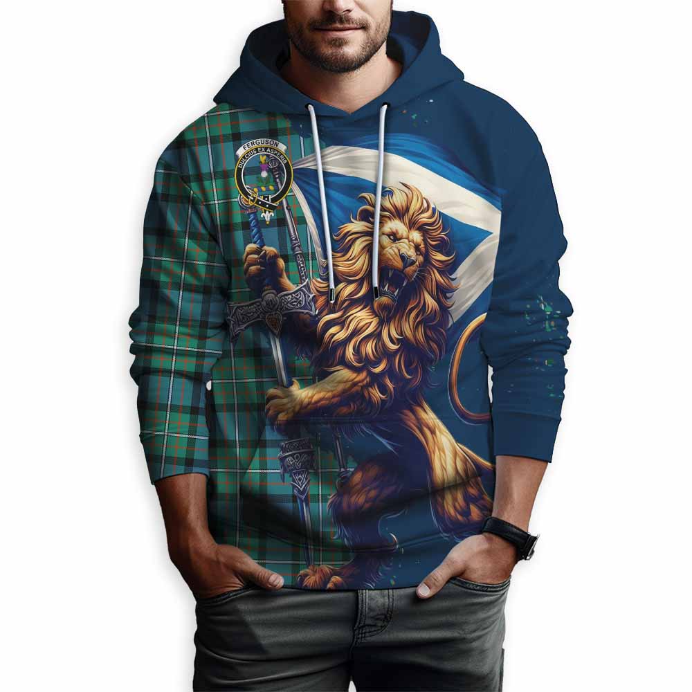 Tartan Vibes Clothing Ferguson (Fergusson) Tartan Family Crest Hoodie with Scottish Majestic Lion