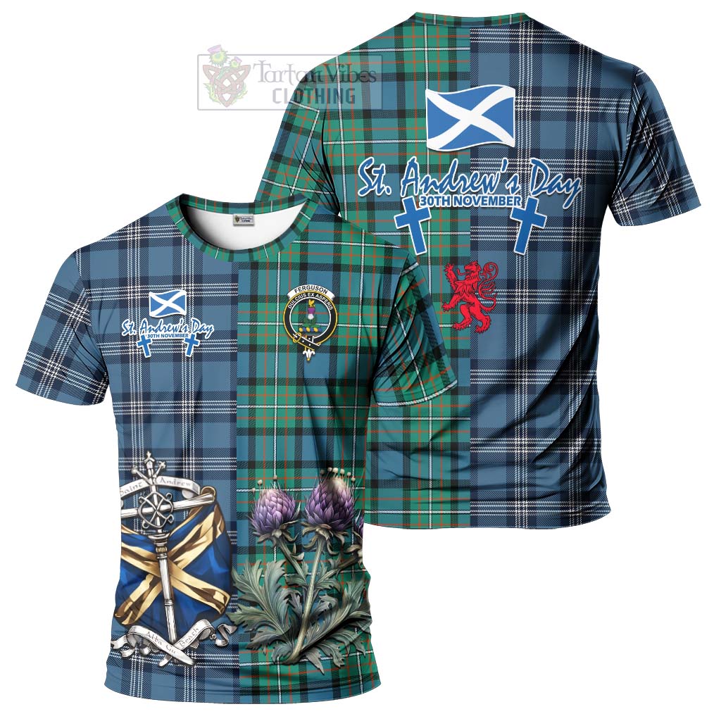 Tartan Vibes Clothing Ferguson (Fergusson) Tartan T-Shirt Happy St. Andrew's Day Half Tartan Style