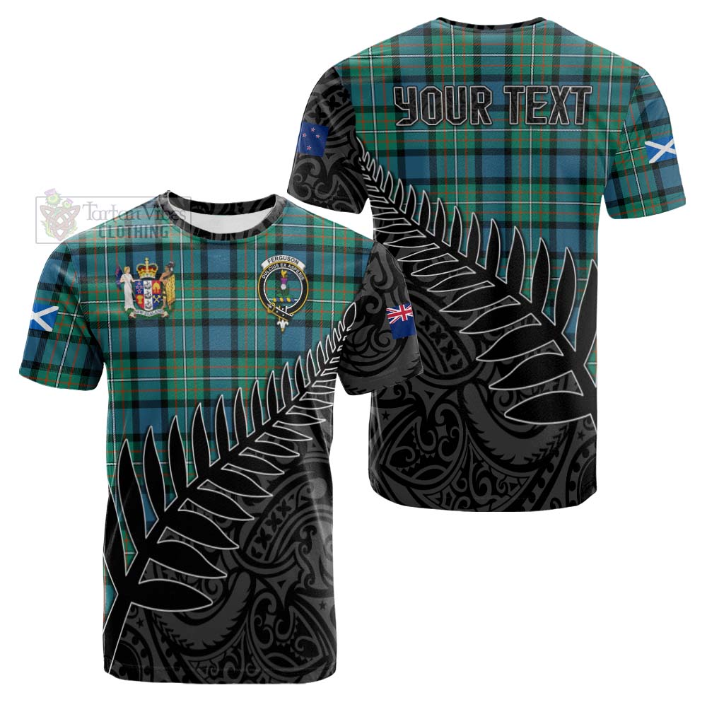 Tartan Vibes Clothing Ferguson (Fergusson) Crest Tartan Cotton T-shirt with New Zealand Silver Fern Half Style