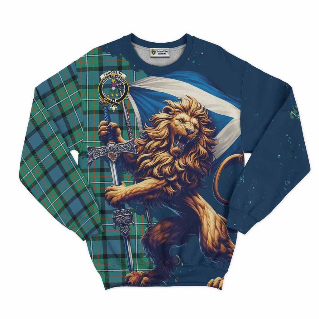 Tartan Vibes Clothing Ferguson (Fergusson) Tartan Family Crest Sweatshirt with Scottish Majestic Lion