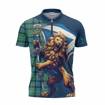 Ferguson (Fergusson) Tartan Family Crest Zipper Polo Shirt with Scottish Majestic Lion