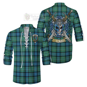 Ferguson (Fergusson) Tartan Ghillie Kilt Shirt with Family Crest Celtic Skull Style