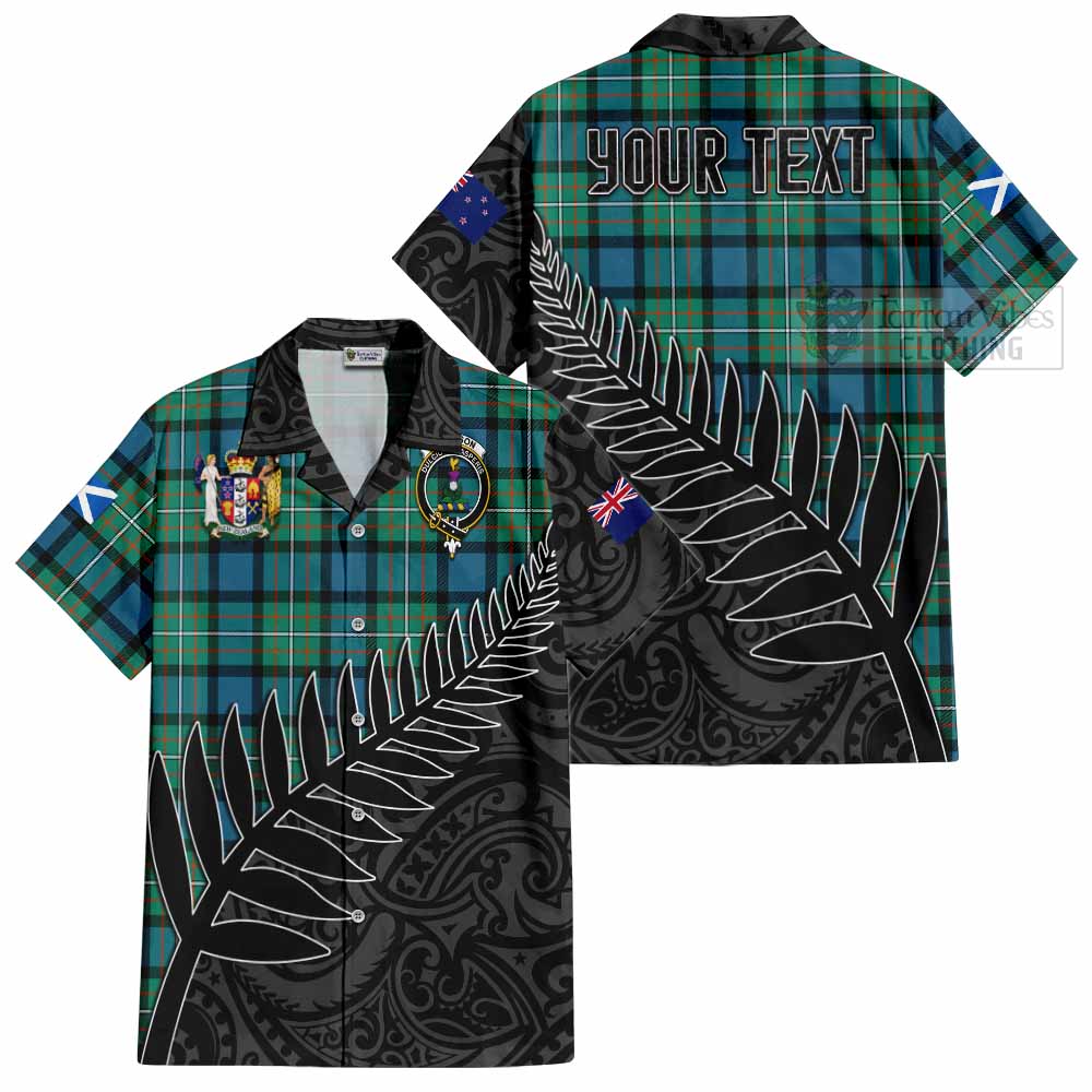 Tartan Vibes Clothing Ferguson (Fergusson) Crest Tartan Short Sleeve Button Shirt with New Zealand Silver Fern Half Style