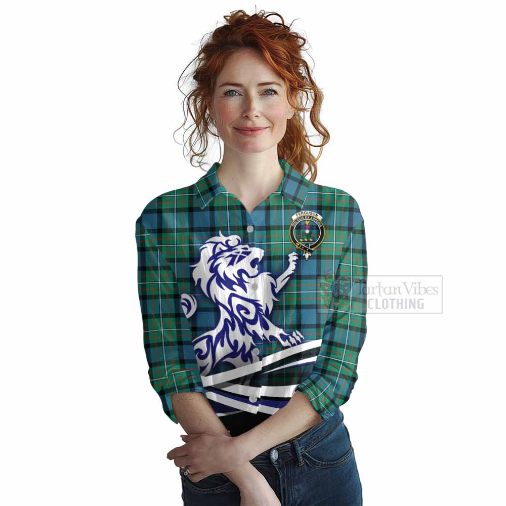 Tartan Vibes Clothing Ferguson (Fergusson) Tartan Women's Casual Shirt with Alba Gu Brath Regal Lion Emblem