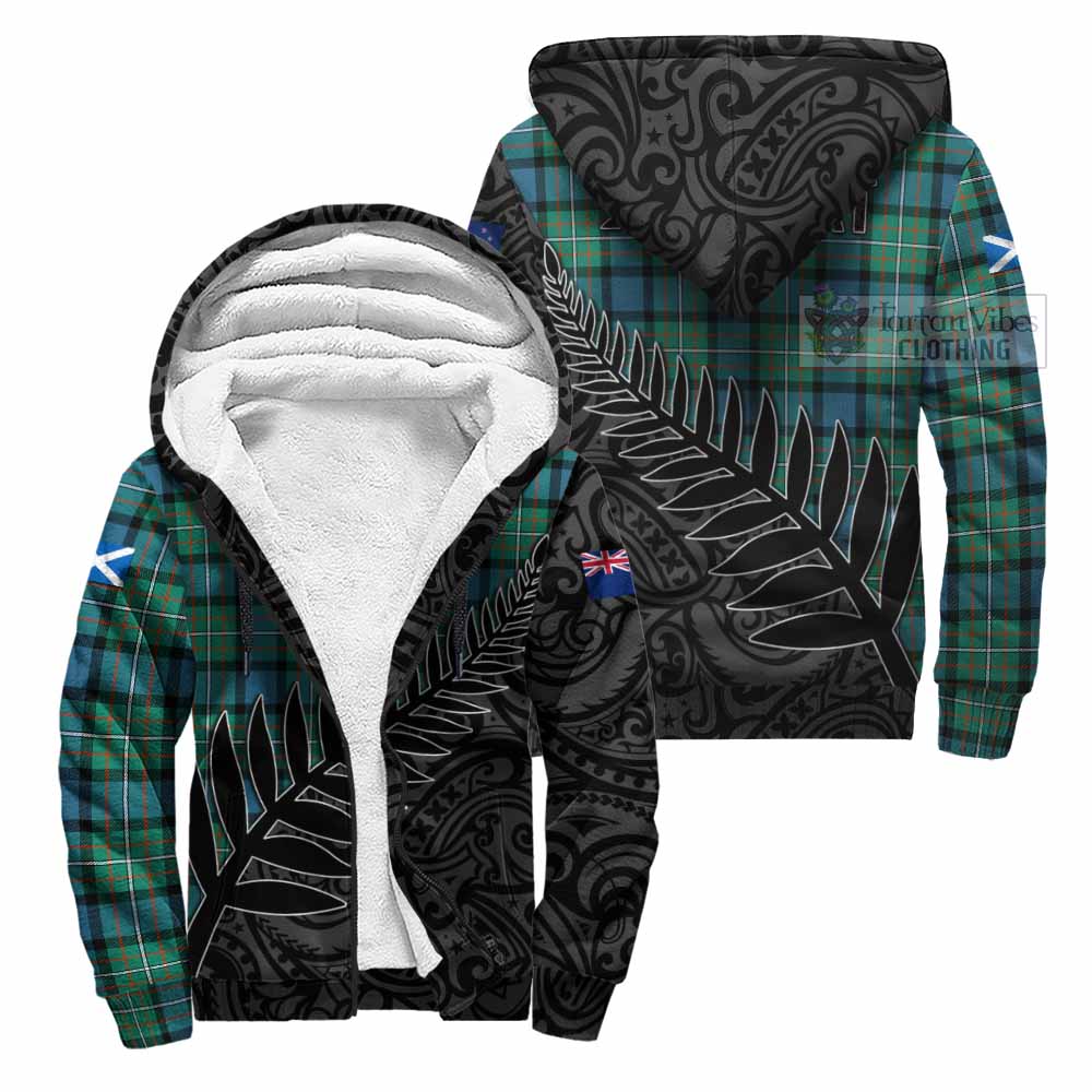 Tartan Vibes Clothing Ferguson (Fergusson) Crest Tartan Sherpa Hoodie with New Zealand Silver Fern Half Style