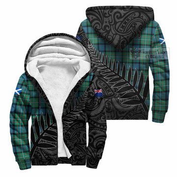 Ferguson (Fergusson) Crest Tartan Sherpa Hoodie with New Zealand Silver Fern Half Style