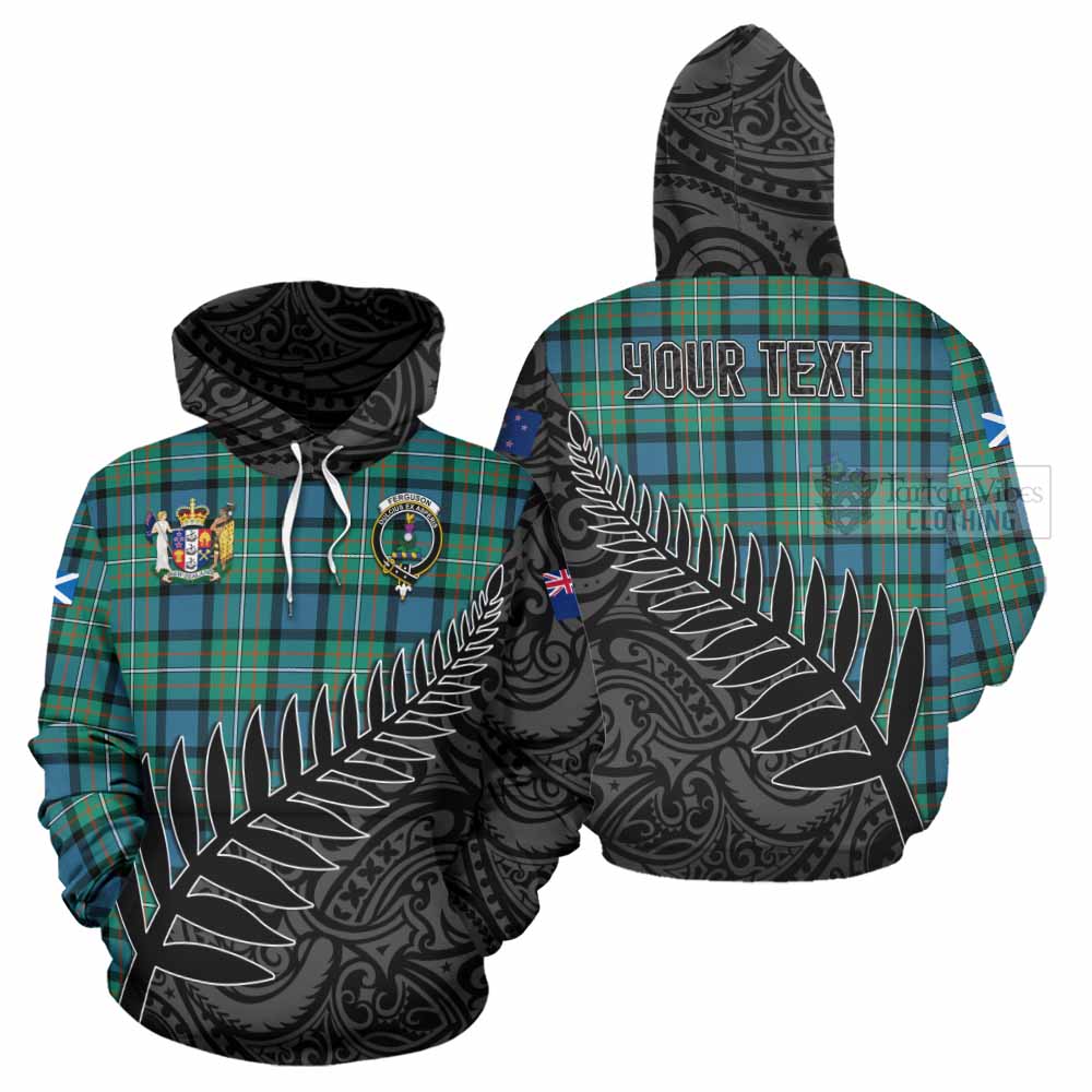 Tartan Vibes Clothing Ferguson (Fergusson) Crest Tartan Hoodie with New Zealand Silver Fern Half Style