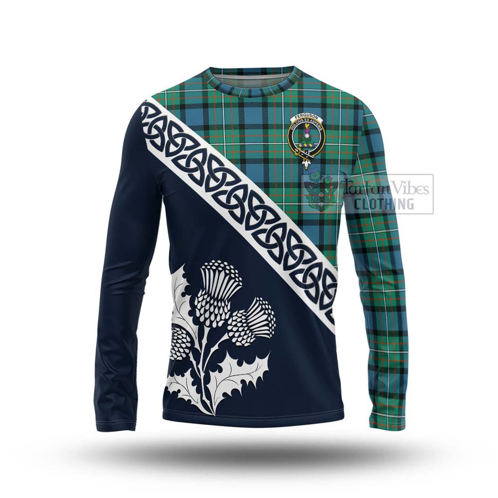 Tartan Vibes Clothing Ferguson (Fergusson) Tartan Long Sleeve T-Shirt Featuring Thistle and Scotland Map