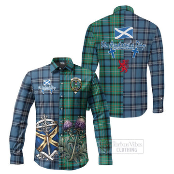 Ferguson (Fergusson) Tartan Long Sleeve Button Shirt Happy St. Andrew's Day Half Tartan Style