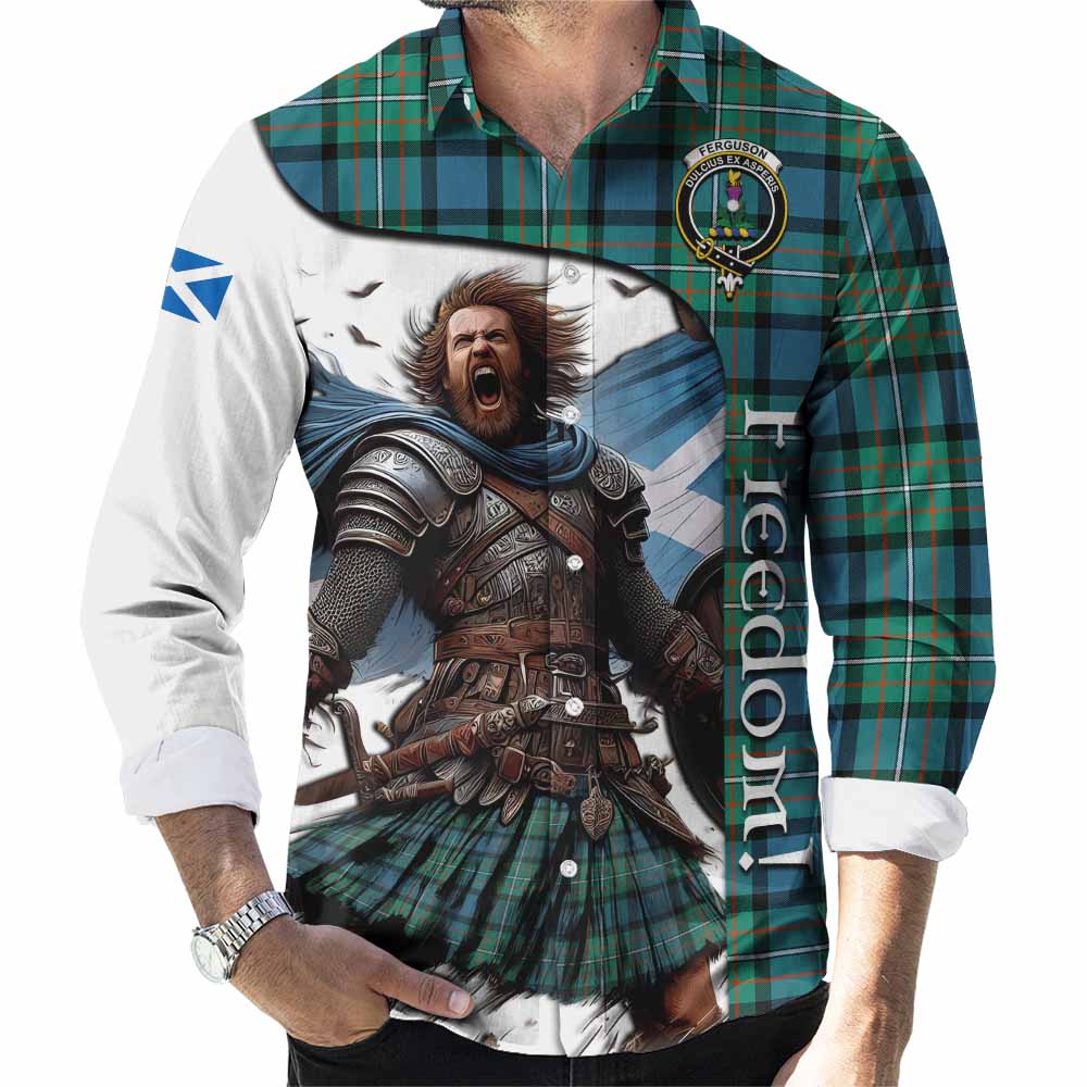 Tartan Vibes Clothing Ferguson (Fergusson) Crest Tartan Long Sleeve Button Shirt Inspired by the Freedom of Scottish Warrior