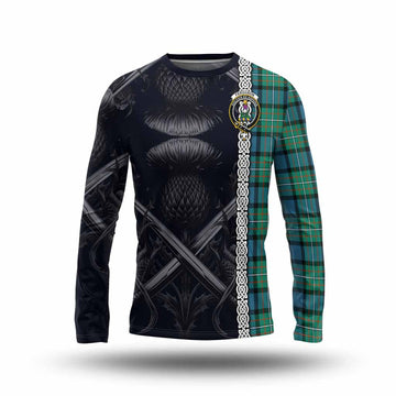 Ferguson (Fergusson) Tartan Long Sleeve T-Shirt with Family Crest Cross Sword Thistle Celtic Vibes