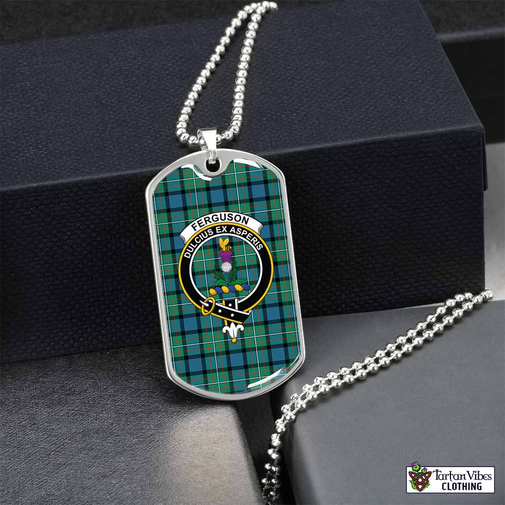 Tartan Vibes Clothing Ferguson (Fergusson) Tartan Dog Tag Necklace with Family Crest