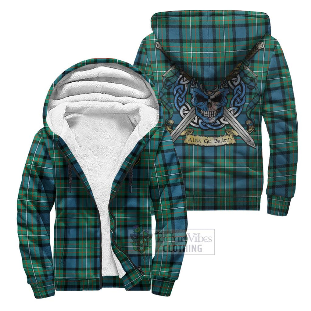 Tartan Vibes Clothing Ferguson (Fergusson) Tartan Sherpa Hoodie with Family Crest Celtic Skull Style