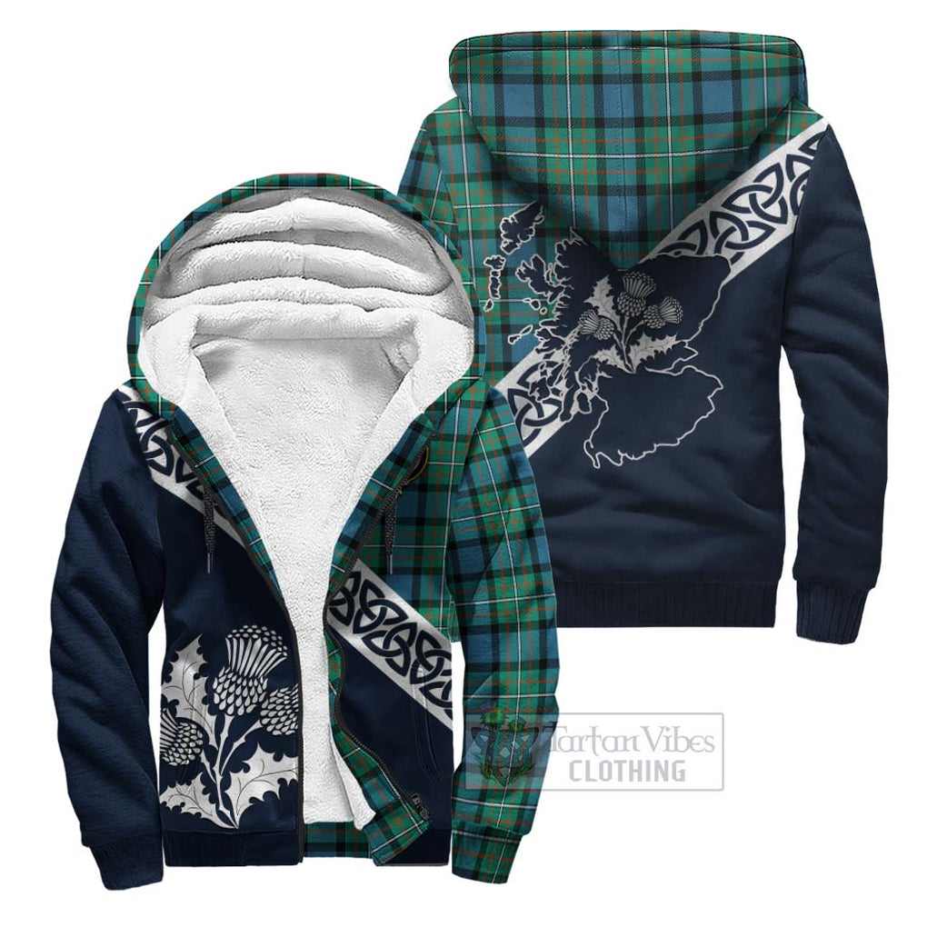 Tartan Vibes Clothing Ferguson (Fergusson) Tartan Sherpa Hoodie Featuring Thistle and Scotland Map