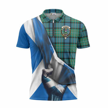 Ferguson (Fergusson) Tartan Zipper Polo Shirt with Family Crest Scotland Patriotic Style