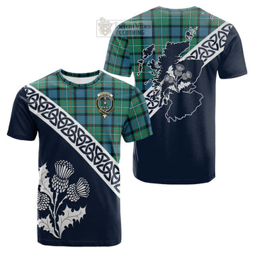 Ferguson (Fergusson) Tartan Cotton T-shirt Featuring Thistle and Scotland Map