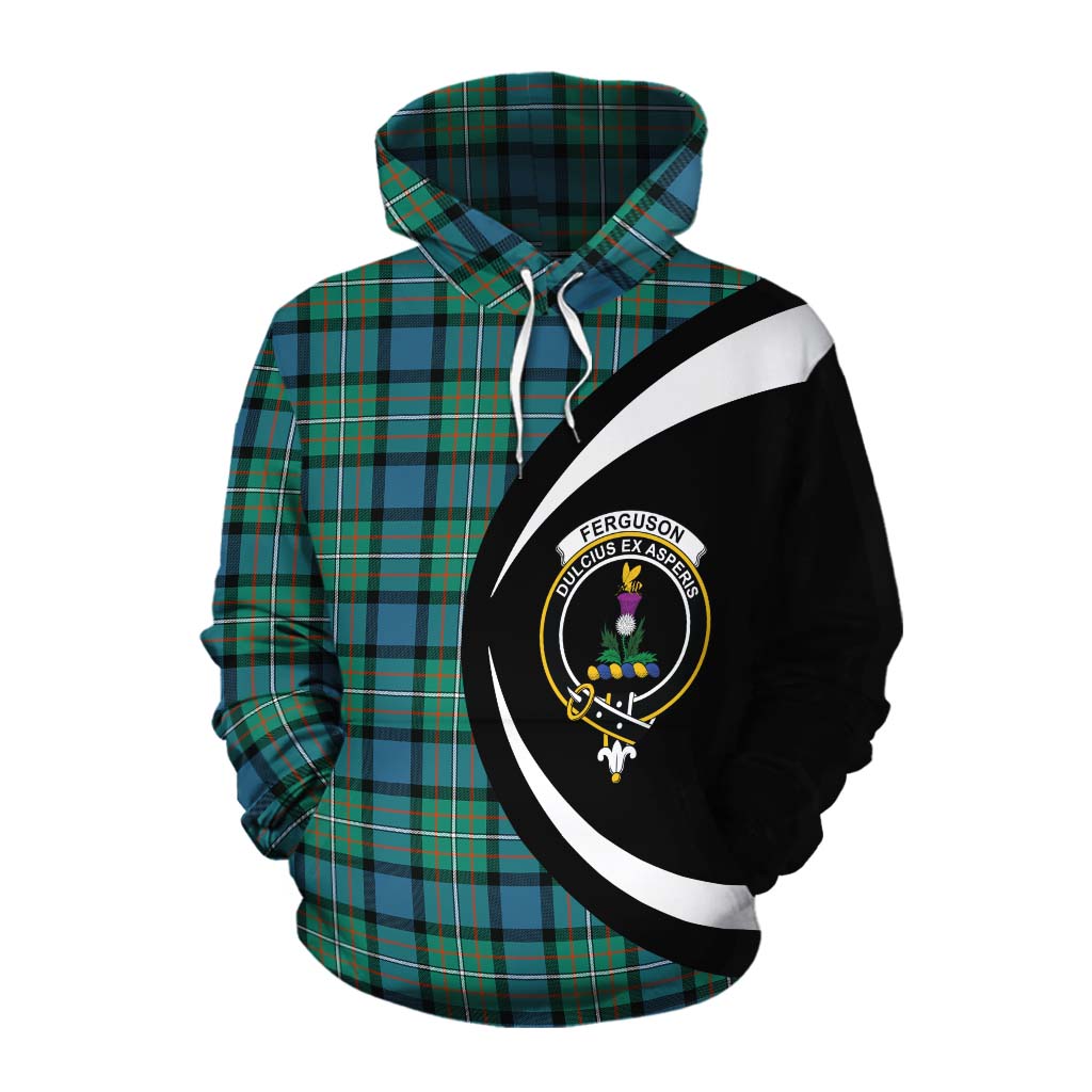 Tartan Vibes Clothing Ferguson (Fergusson) Tartan Cotton Hoodie with Family Crest Circle Style