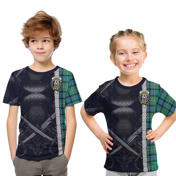 Ferguson (Fergusson) Tartan Kid T-Shirt with Family Crest Cross Sword Thistle Celtic Vibes