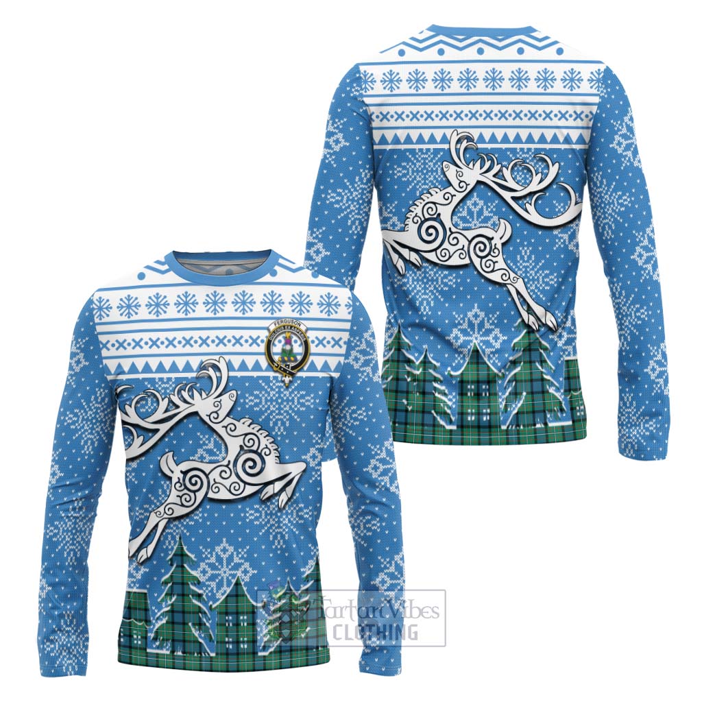 Tartan Vibes Clothing Ferguson (Fergusson) Clan Christmas Long Sleeve T-Shirt Celtic Reindeer Style