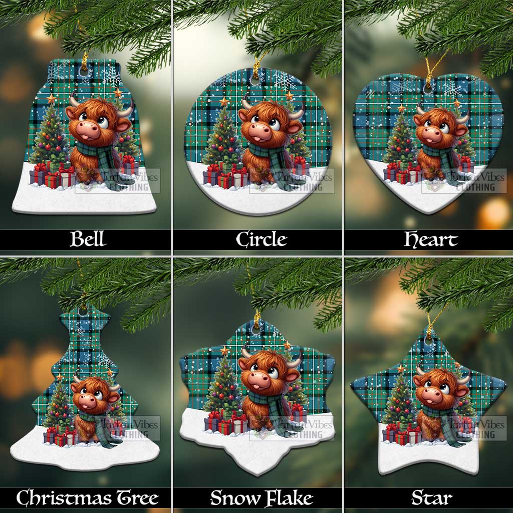 Tartan Vibes Clothing Ferguson (Fergusson) Tartan Christmas Ceramic Ornament with Adorable Highland Coo