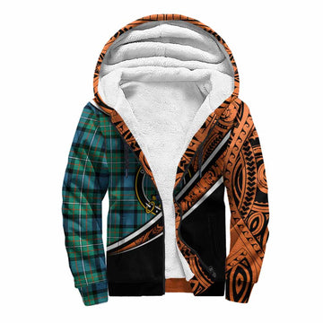 Ferguson (Fergusson) Crest Tartan Sherpa Hoodie with Polynesian Vibes Style - Orange Version