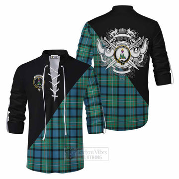 Ferguson (Fergusson) Tartan Ghillie Kilt Shirt with Family Crest and Military Logo Style