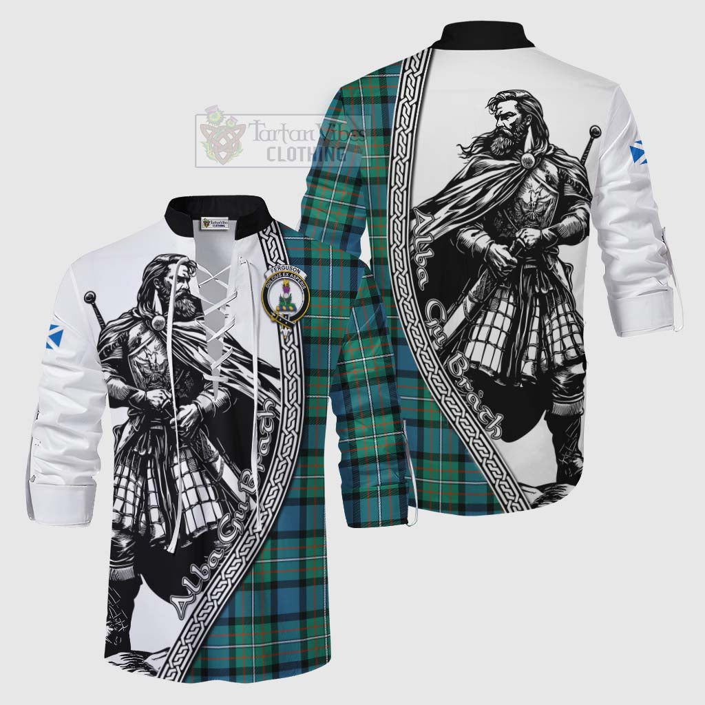 Tartan Vibes Clothing Ferguson (Fergusson) Tartan Clan Crest Ghillie Kilt Shirt with Highlander Warrior Celtic Style