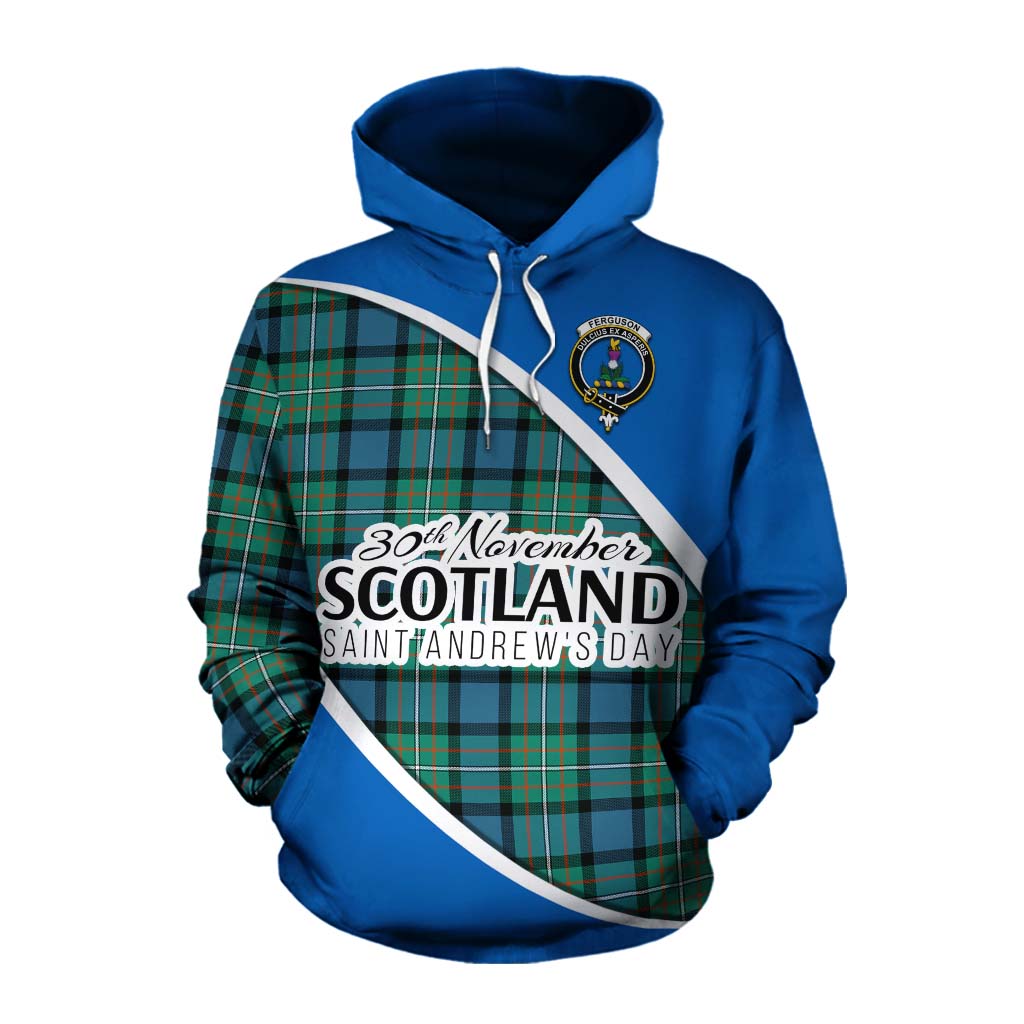 Tartan Vibes Clothing Ferguson (Fergusson) Family Crest Tartan Cotton Hoodie Celebrate Saint Andrew's Day in Style