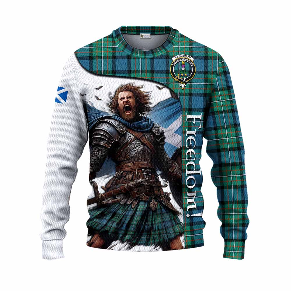 Tartan Vibes Clothing Ferguson (Fergusson) Crest Tartan Knitted Sweater Inspired by the Freedom of Scottish Warrior