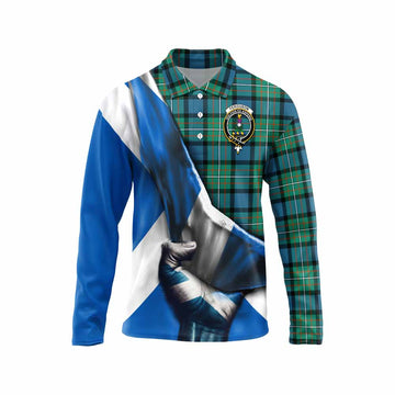 Ferguson (Fergusson) Tartan Long Sleeve Polo Shirt with Family Crest Scotland Patriotic Style