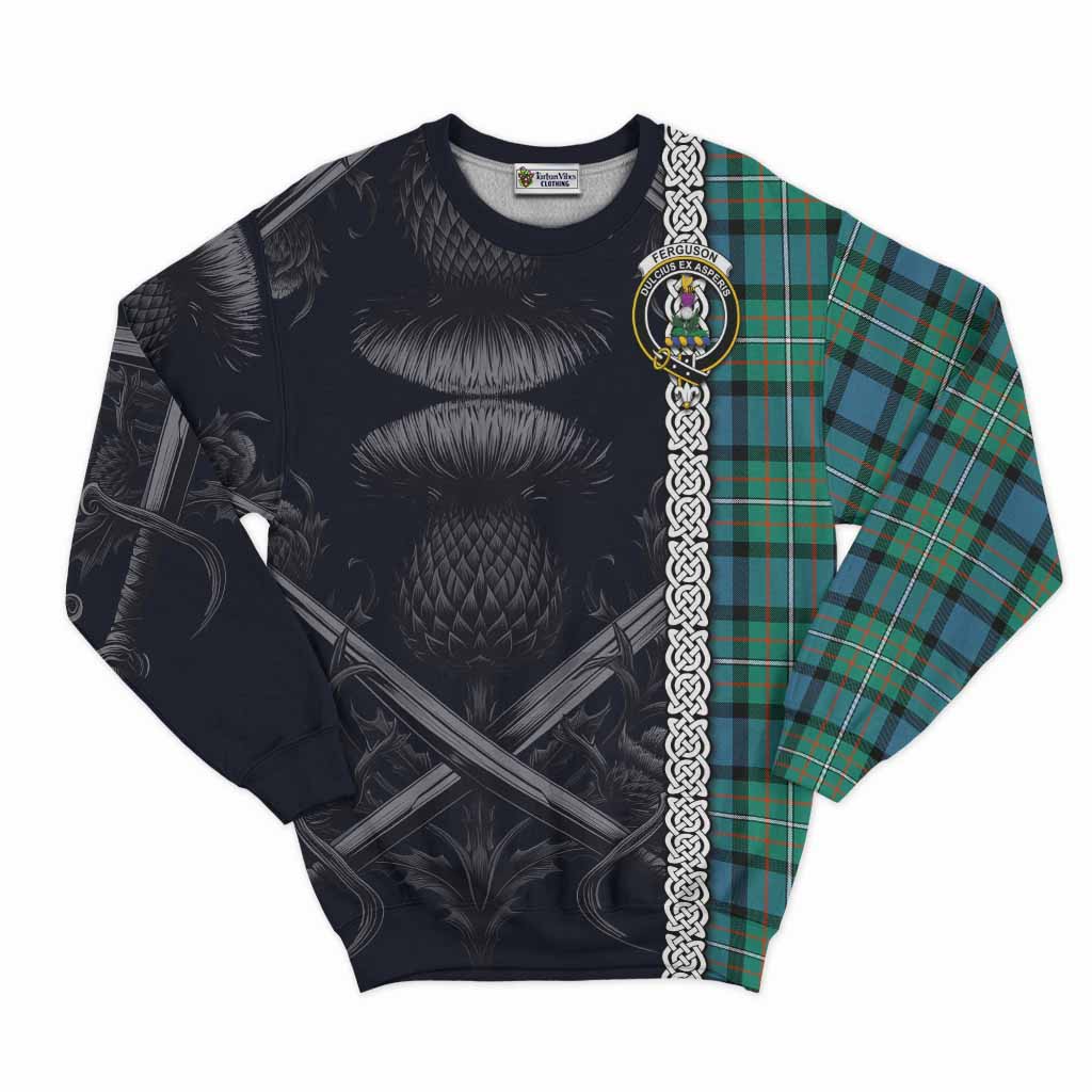 Tartan Vibes Clothing Ferguson (Fergusson) Tartan Sweatshirt with Family Crest Cross Sword Thistle Celtic Vibes