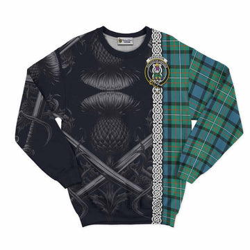 Ferguson (Fergusson) Tartan Sweatshirt with Family Crest Cross Sword Thistle Celtic Vibes