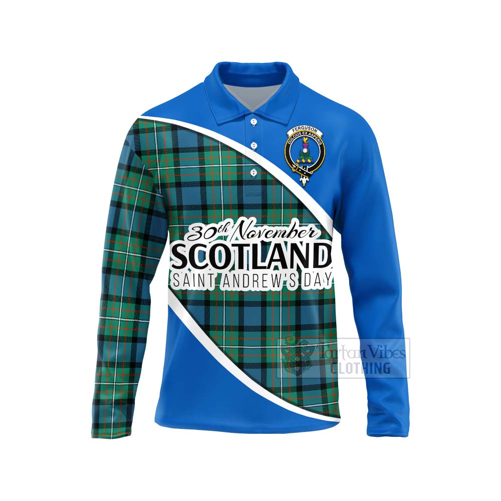 Tartan Vibes Clothing Ferguson (Fergusson) Family Crest Tartan Long Sleeve Polo Shirt Celebrate Saint Andrew's Day in Style