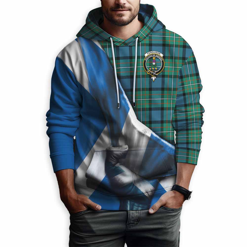 Tartan Vibes Clothing Ferguson (Fergusson) Tartan Hoodie with Family Crest Scotland Patriotic Style