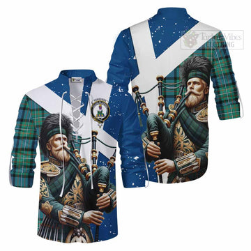 Ferguson (Fergusson) Tartan Ghillie Kilt Shirt with Family Crest Scottish Bagpiper Vibes