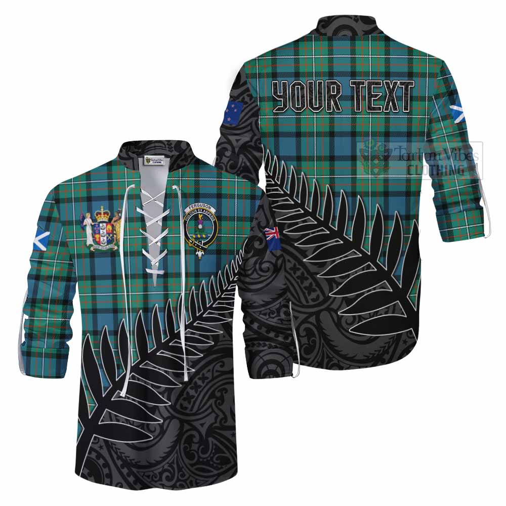 Tartan Vibes Clothing Ferguson (Fergusson) Crest Tartan Ghillie Kilt Shirt with New Zealand Silver Fern Half Style